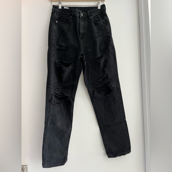 American Eagle Outfitters Distressed Black Straight Leg Jeans - Picture 1 of 6